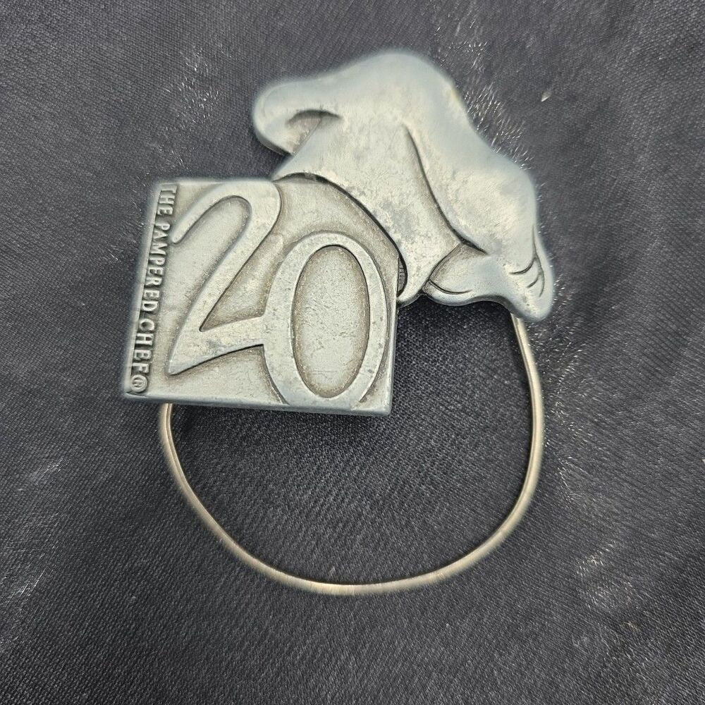 The Pampered Chef Vintage Pewter Charm Holder Pin Commemorating 20 Years